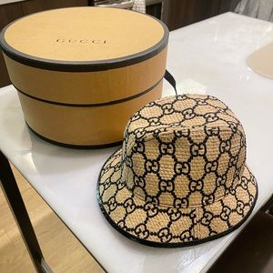 Gucci Beige and Black Monogram Bucket Hat